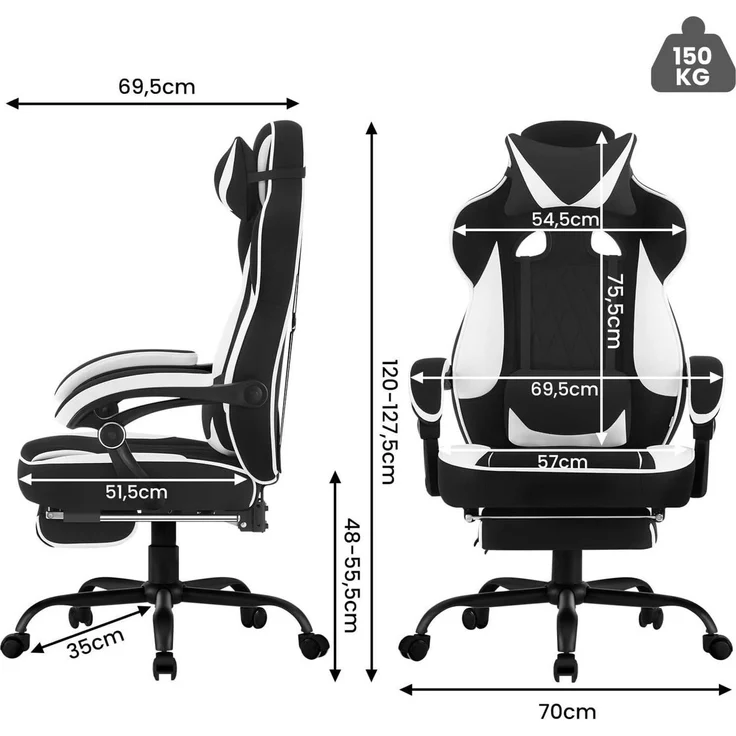Woltu Gaming-Stuhl (1 St), mit Taschenfederkissen, Fußstütze, ergonomisch, drehbar – Bild 2