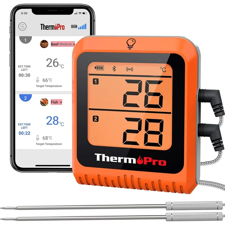 ThermoPro TP25H2 Küchenthermometer mit Timer und Alarmfunktion, 150 Meter, Empfängt Bluetooth, Thermometer für Fleisch, Grill, Ofen – Bild 1