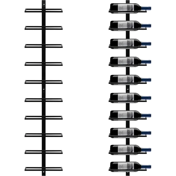 Yaheetech Weinregal Flaschenhalter Flaschenregal Aufbewahrungsregal für die Wand aus Metall 10 Flaschen, Schwarz