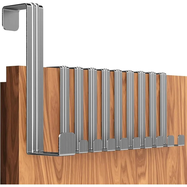 4smile Türhaken zum Einhängen, Fb. Silber - 10er-Set Edelstahl Kleiderhaken Tür, einzeln verwendbar - Flexible Haken zum Einhängen, stabile Türhakenleiste, universelle Türgarderobe