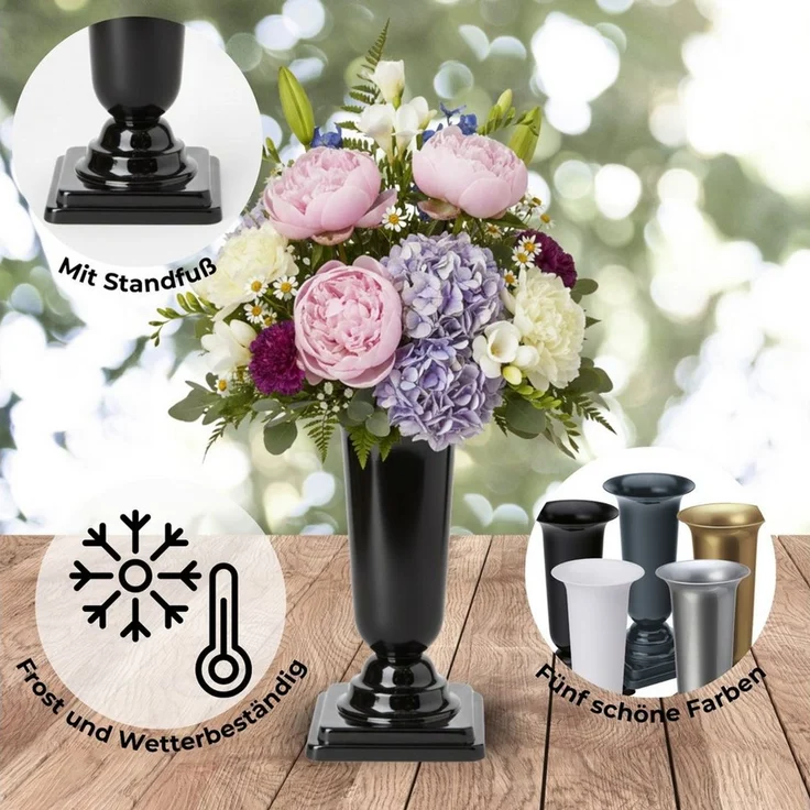 matches21 HOME & HOBBY Dekovase Grabvasen mit Erdspieß und Sockel 2er Set (31, 32 cm) grau (2 St), Wetterfeste Grabschmuck Friedhofsvasen zum Stecken, Hinstellen – Bild 3