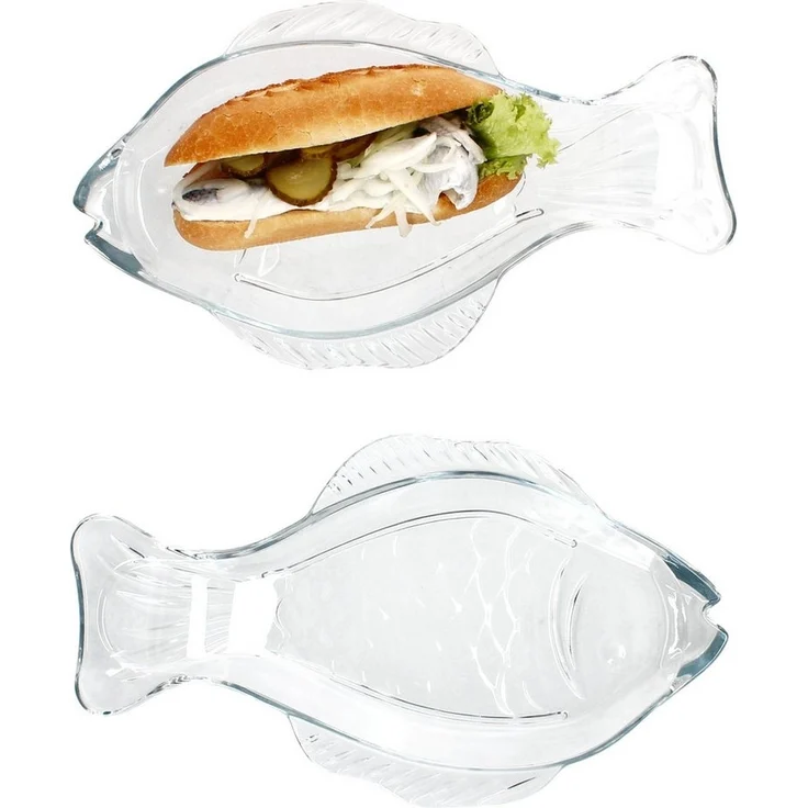 MamboCat Servierplatte 2x Fischplatte OSLO Gr. M LxB 29x16cm Glas Fisch-Relief Servier-Teller, Glas – Bild 1