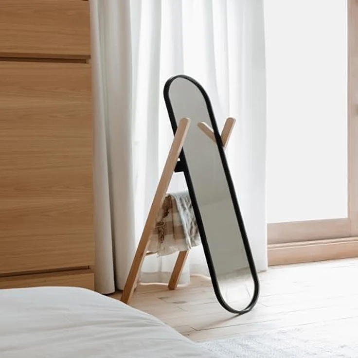 Umbra Furniture Hub Flur Spiegel, Standspiegel, mit Gummirand, Eschenholz und Spiegelglas, Schwarz / Natur, 358375045 – Bild 9