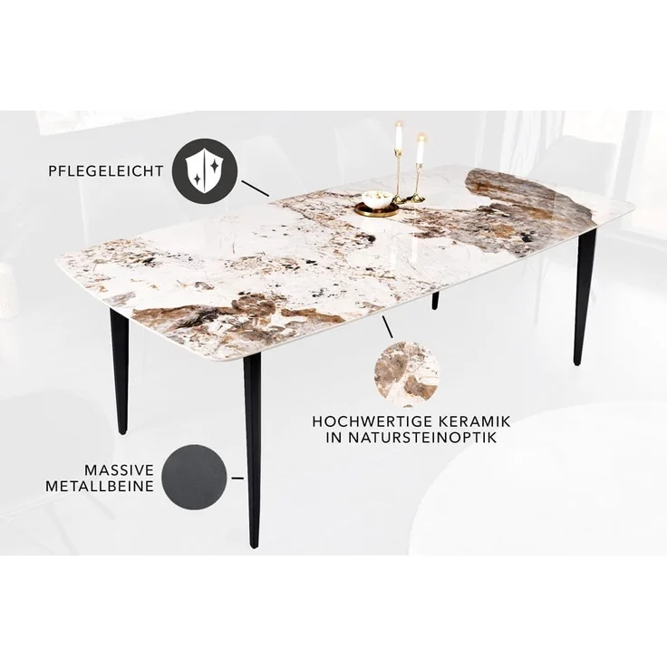 riess-ambiente Esstisch MILANO 180cm weiß-braun / schwarz (Einzelartikel, 1-St), Keramik · Naturstein-Design · Metall · bis 8 Personen · Modern – Bild 9