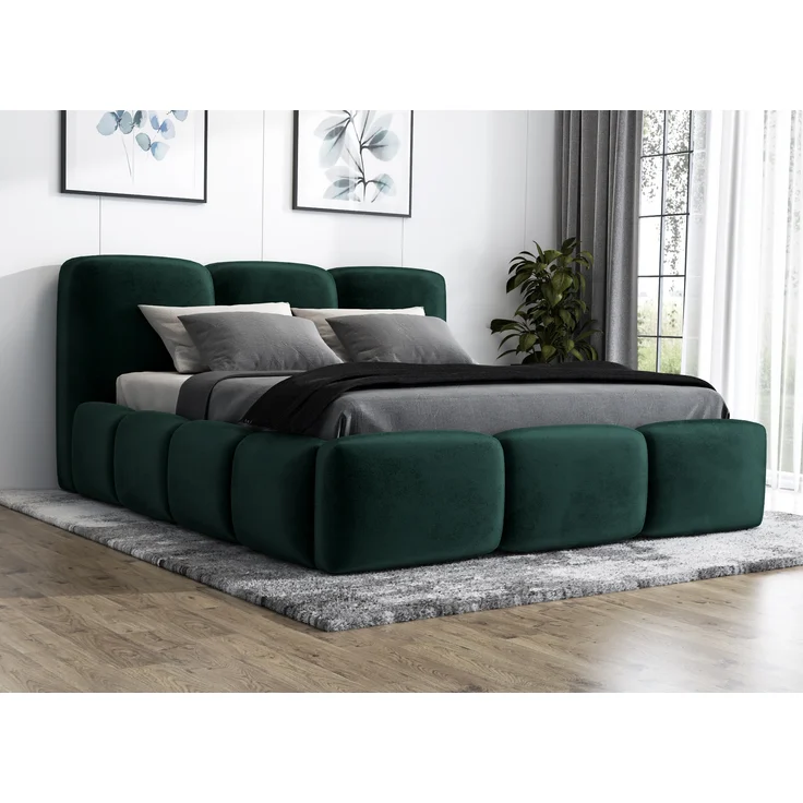 Polsterbett STAR 160x200 mit Matratze, Bettkasten und Lattenrost. Farbe: Dunkelgrun 10 – Bild 1