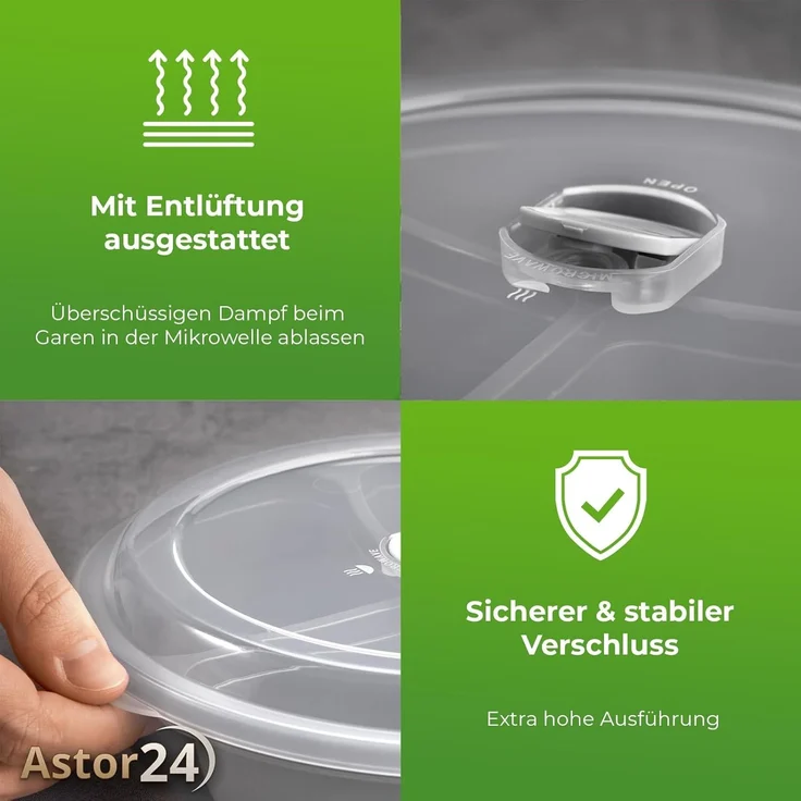 astor24 Mikrowellenteller 2 x Mikrowellenteller mit Deckel Menüteller Mikrowellengeschirr – Bild 3