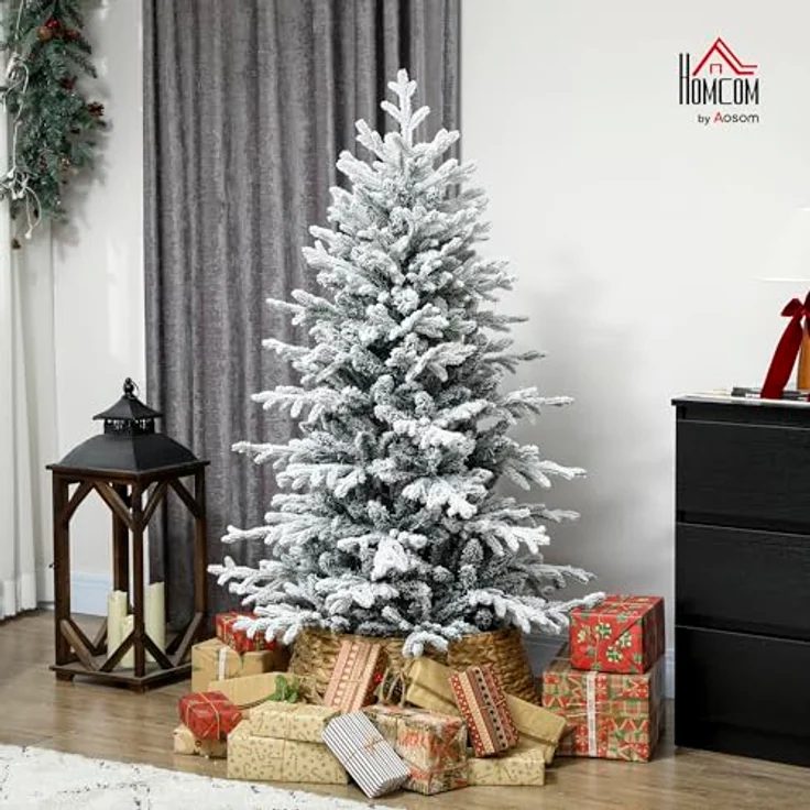 HOMCOM Künstlicher Weihnachtsbaum 1162 Zweige, Kiefernbaum, Realistisches Aussehen, Grün+Weiß – Bild 3