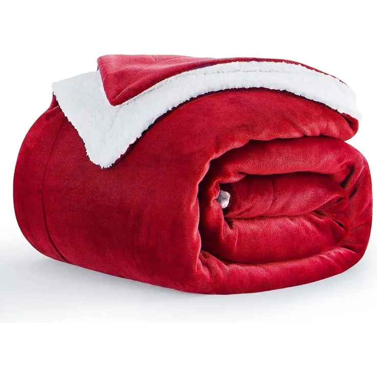 Kuscheldecke Flauschig Sherpa Rot 150x200cm Dicke Decke Extra Warm