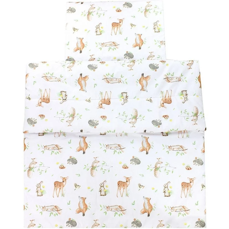 TupTam Kinderbettdecke-Set, Ganzjahresdecke, 2tlg., 1x Bettdecke, 1x Flachkissen, Wald Tiere Braun Beige Fuchs Reh Igel Eichhörnchen, 135x100 cm – Bild 4