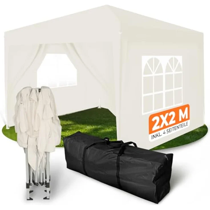 Kronenburg Faltpavillon wasserdicht Dachmaß 2x2 m UV Schutz 50+ Pavillon in Champagner mit 4 Seitenteilen – Bild 2
