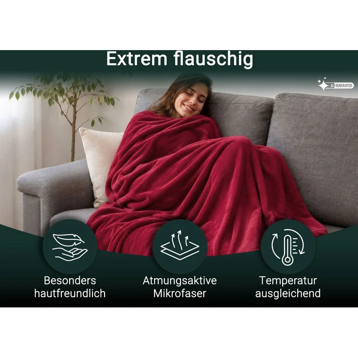 ZOLLNER Kuscheldecke, 150x200 cm, rot (weinrot) – Bild 2