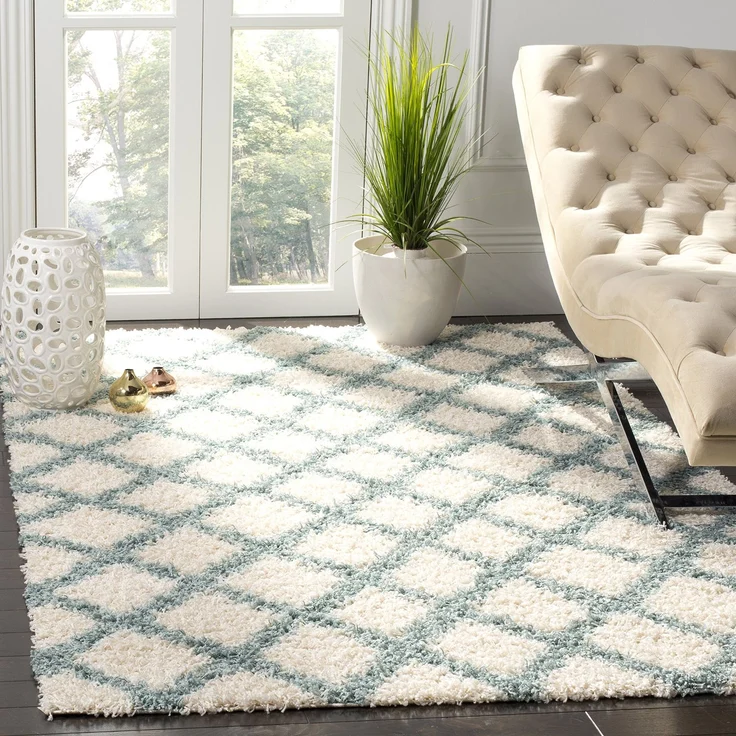 SAFAVIEH Zottelig Teppich für Wohnzimmer, Esszimmer, Schlafzimmer - Dallas Shag Collection, Hoher Flor, Elfenbein und Seeschaum, 122 X 183 cm