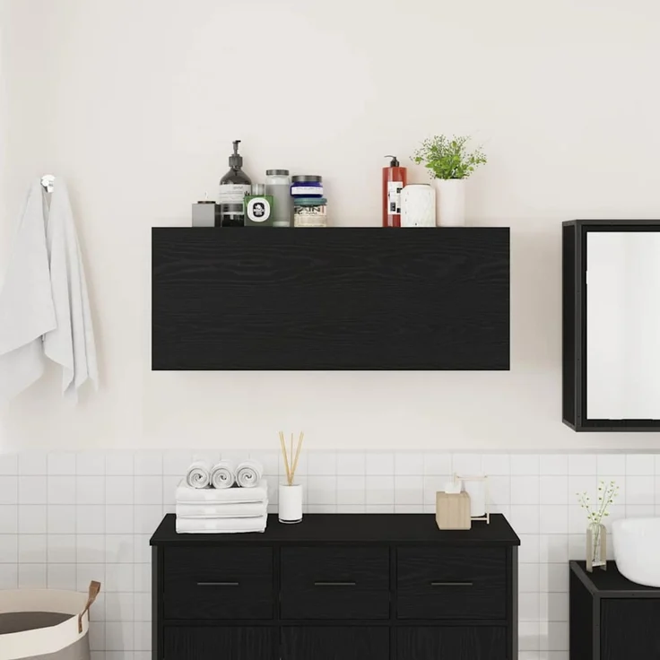 vidaXL Bad-Wandschrank Schwarz 100x25x40 cm Holzwerkstoff 860104 – Bild 3