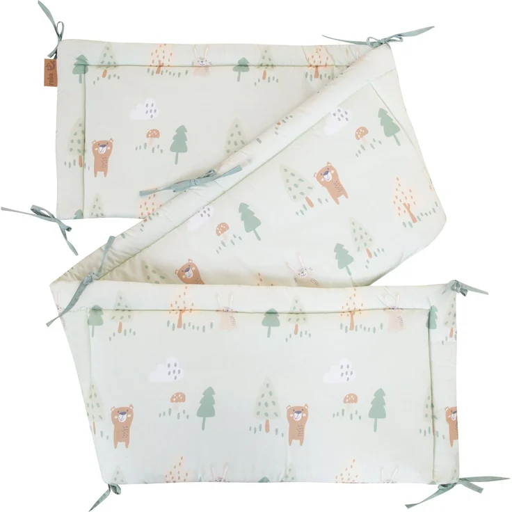 roba Babybett 70 x 140 cm Woodland Buddies - Umbaubares Kinderbett mit Zubehör - Inkl. Matratze, Himmel & Nestchen für Babys & Kleinkinder - Bettwäsche-Set 100x135 cm - Weiß / Grün – Bild 9