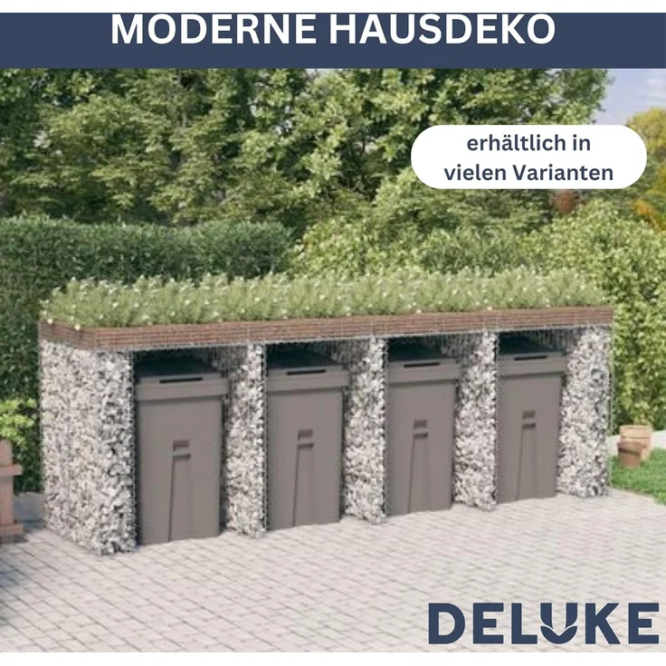DELUKE® 1er Gabionen Mülltonnenbox ESOL 110x110x100cmMülltonnenverkleidung für 1 Tonne Gabionenwand Müllbox aus Steinen Mülltonnenschutz – Bild 6