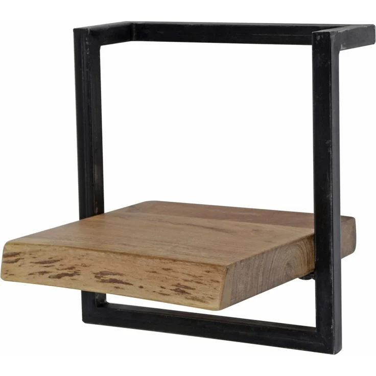 Wandregal aus Akazienholz massiv, Industrial Design mit Metallrahmen, natur, 30 cm – Bild 1