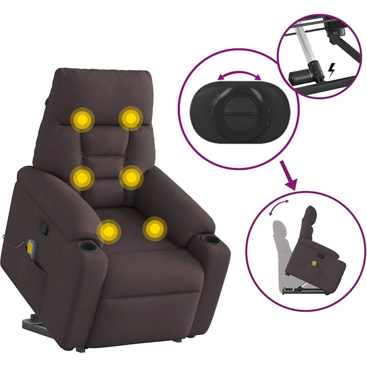 vidaXL Massagesessel mit Aufstehhilfe Dunkelbraun Stoff 3303047 – Bild 8