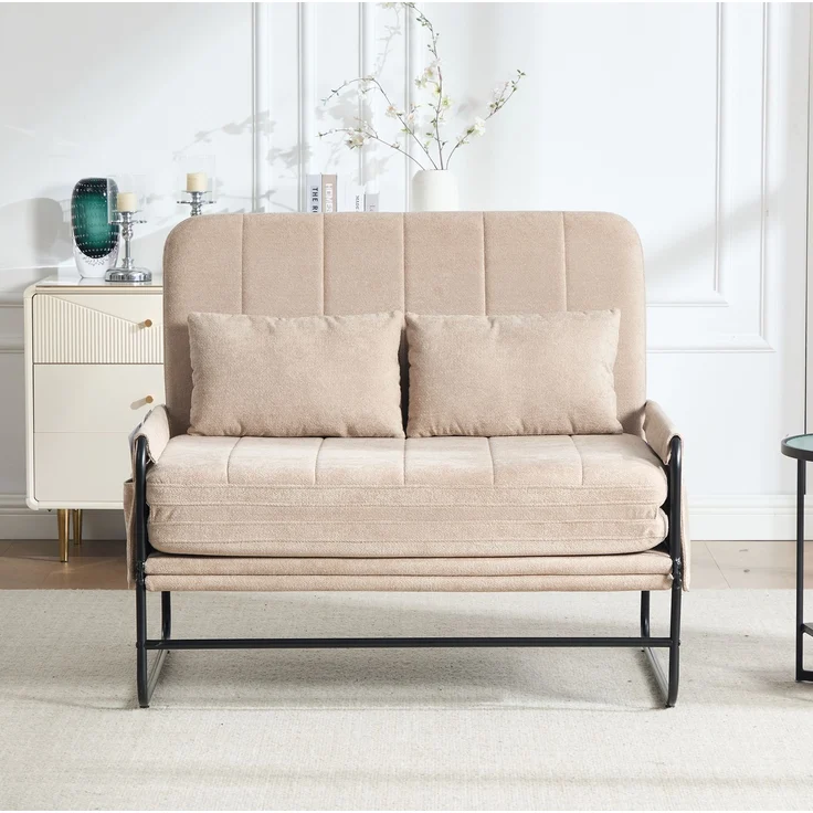 Klappsofa aus Chenille mit Seitentaschen, 104x85x92 cm, Khaki – Bild 2