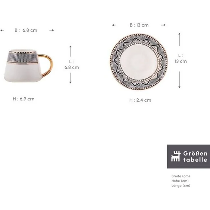 Karaca Kaffeeservice Karaca Globe 80 ml Kaffeetasse mit Untertasse Set 6 Personen, Schwarz – Bild 4