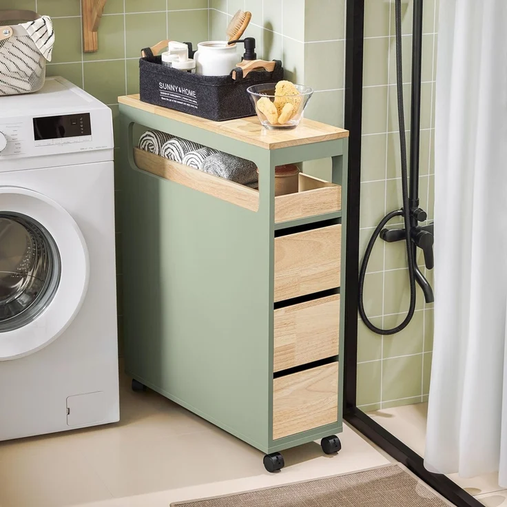 SoBuy BZR54-GR Toilettenschrank mit Toilettenpapierhalter, MDF, Lackiert, Grün, 65 x 82 x 24 cm – Bild 8