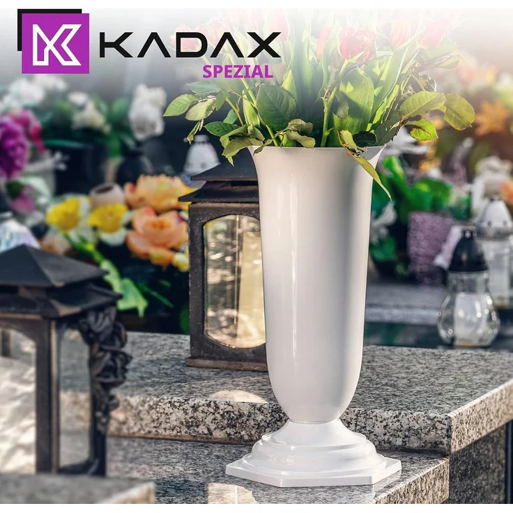 KADAX Vase, Fläschchen für Friedhof, Grabstein, Weiß, 29 cm – Bild 8