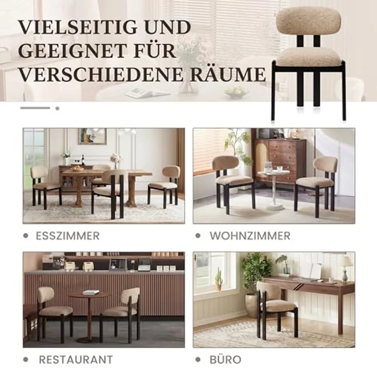 MALOL Esszimmerstühle 4er Set, Moderne Polsterstuhl Essstühle mit Fester Rückenlehne, Stoff Esszimmerstühl mit Holzbein für Esszimmer, Küche, Restaurant, Mit schwarzen Beinen, Kamel – Bild 9