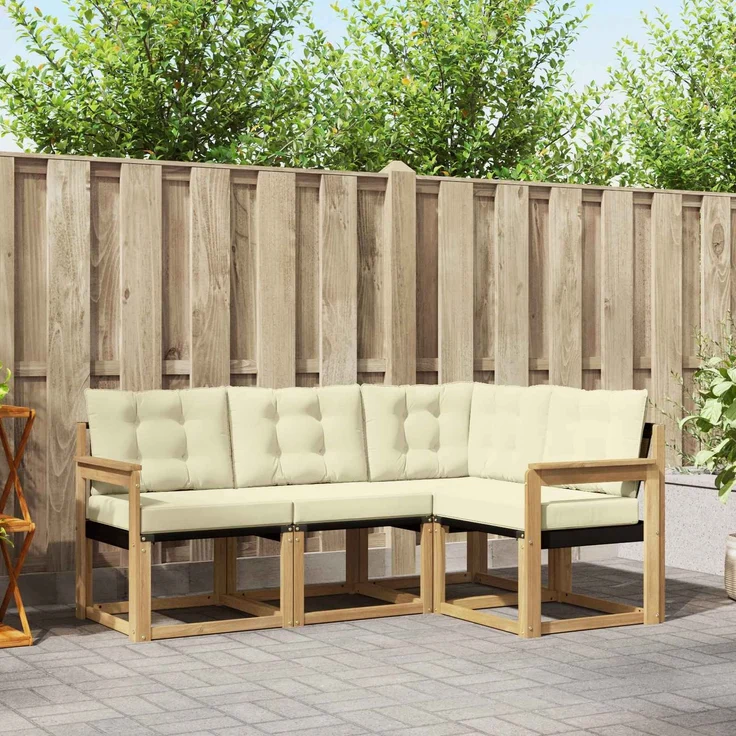 vidaXL Outdoor-Sofagarnitur 4 stk. 4-Sitzer Weiß und Creme 3389420 – Bild 1