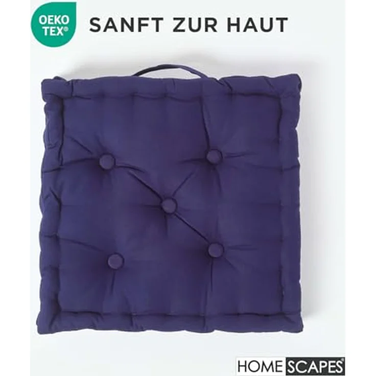 Homescapes Sitzkissen, Kaliko Baumwolle unifarben marineblau, 40x40 cm – Bild 4