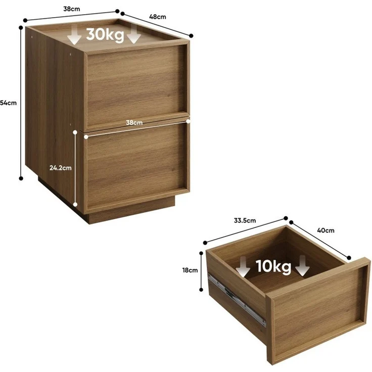 BBWL Nachttisch 1/2 St,2 Schubladen modern grifflos Holz MDF, Beistelltisch Schlafzimmer, Nachttisch Eiche kompakt stabil Staurau – Bild 3