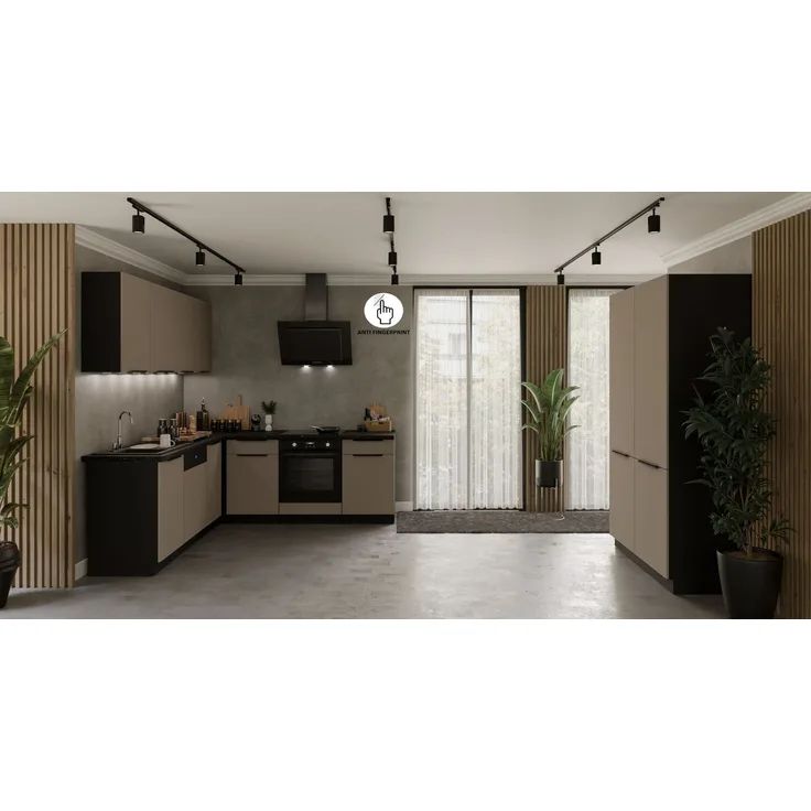 Winkelküche ARIA K-BL ECKE 1 - 215 x 220 + 120 cm Anti Fingerprint Küchenzeile Küchenblock Singleküche Einbauküche Küche Eckküche