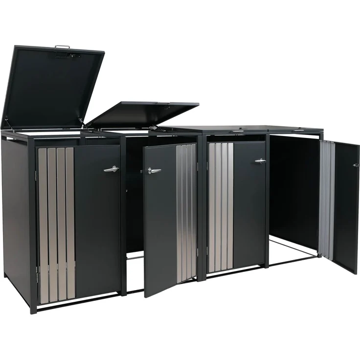 4er-Mülltonnenverkleidung HWC-O67, Mülltonnenbox mit Deckel, Metall 122x264x84cm 104kg ~ anthrazit Edelstahl – Bild 9