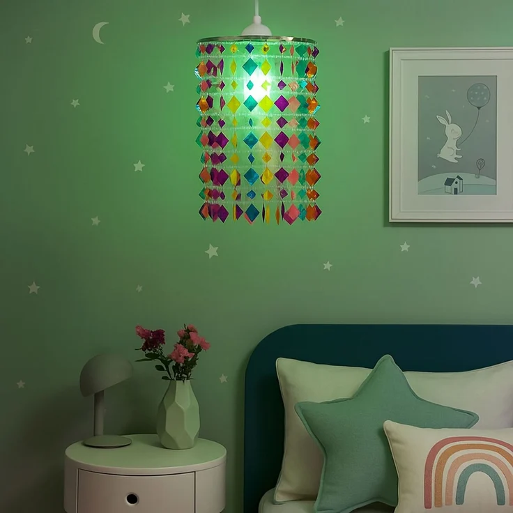 RGB LED Hängeleuchte, Kristalle bunt , App-/Sprachsteuerung – Bild 3