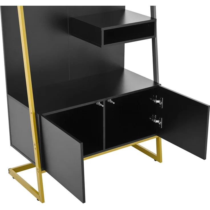Schuhschrank Schwarz mit Spiegel & Schuhbank 78×38,5×180,5 cm aus MDF – Bild 8