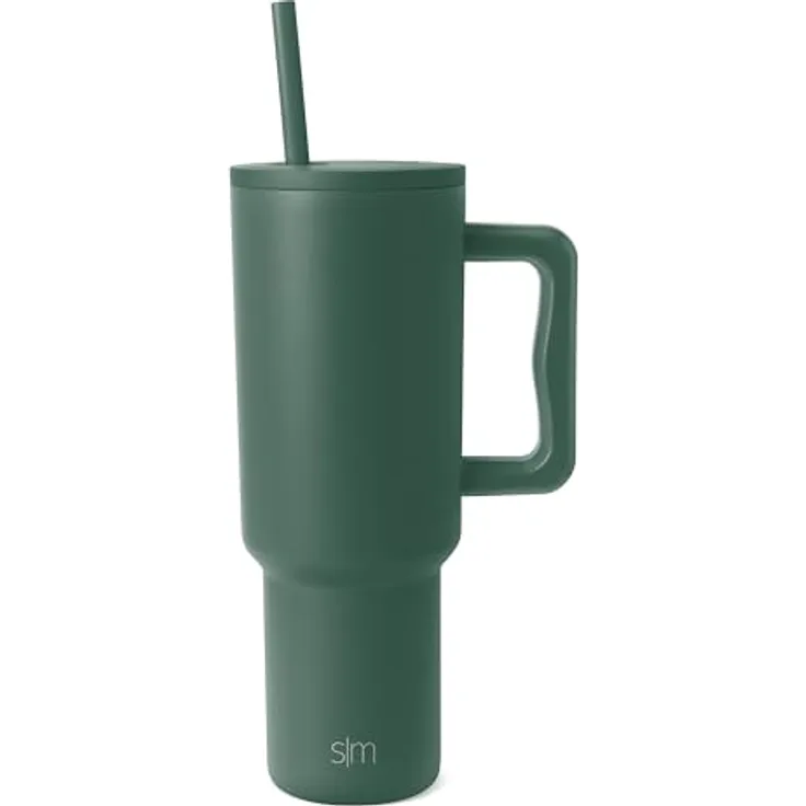 Simple Modern Thermobecher mit Strohhalm und Griff | Isolierter Edelstahl-Trinkbecher Eiskaffee-Reisebecher | Geschenke für Frauen und Männer | Trek | 1180ml | Forest