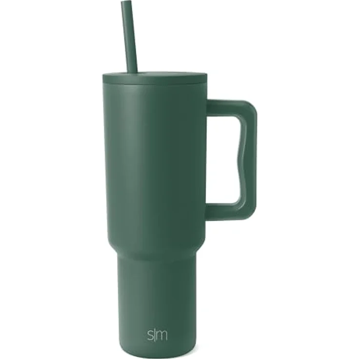 Simple Modern Thermobecher mit Strohhalm und Griff | Isolierter Edelstahl-Trinkbecher Eiskaffee-Reisebecher | Geschenke für Frauen und Männer | Trek | 1180ml | Forest – Bild 1