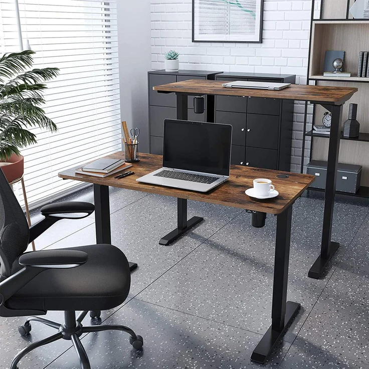 SONGMICS Höhenverstellbarer Schreibtisch elektrisch, Tischgestell, Schreibtischständer mit Motor, stufenlos verstellbar, 120 x 60 x (73-114) cm, Stahl, vintagebraun-schwarz LSD011B01 – Bild 2