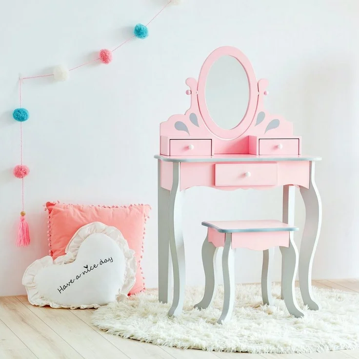 TEAMSON™ KIDS Schminktisch Princess Rapunzel Kinder-Schminktisch aus Holz mit Spiegel & Hocker – Bild 3