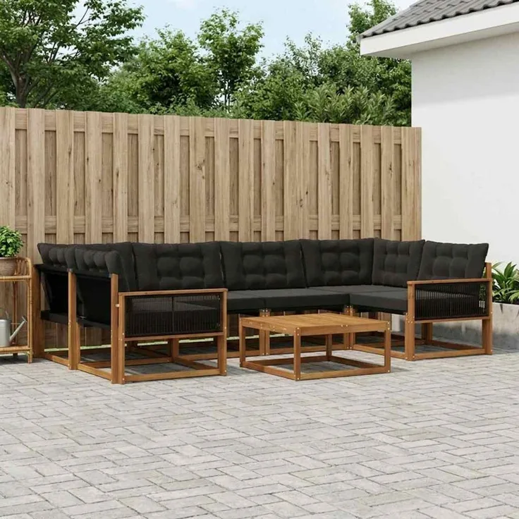 vidaXL Outdoor-Sofagarnitur 7 stk. 6-Sitzer Natur und Schwarz 3381280
