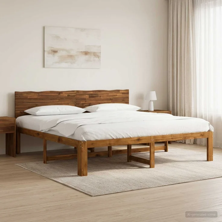 vidaXL Doppelbettgestell mit Kopfteil ROSTOCK Natur 200 x 200 cm 3405459 – Bild 1