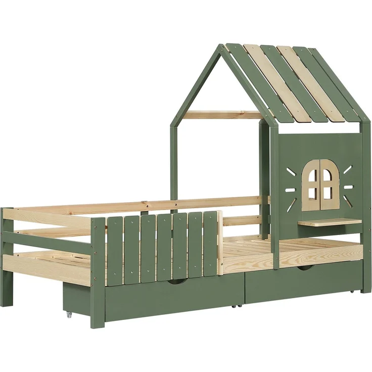 Hausbett mit Rausfallschutz, Lattenrost und Schubladen, 90x200 cm, Kinderbett, Kiefer, Einzelbett – Bild 7