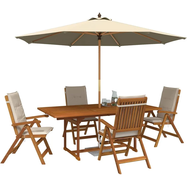vidaXL Essgruppe für draußen mit Sonnenschirm 6 stk. 4-Sitzer 3438550 – Bild 3