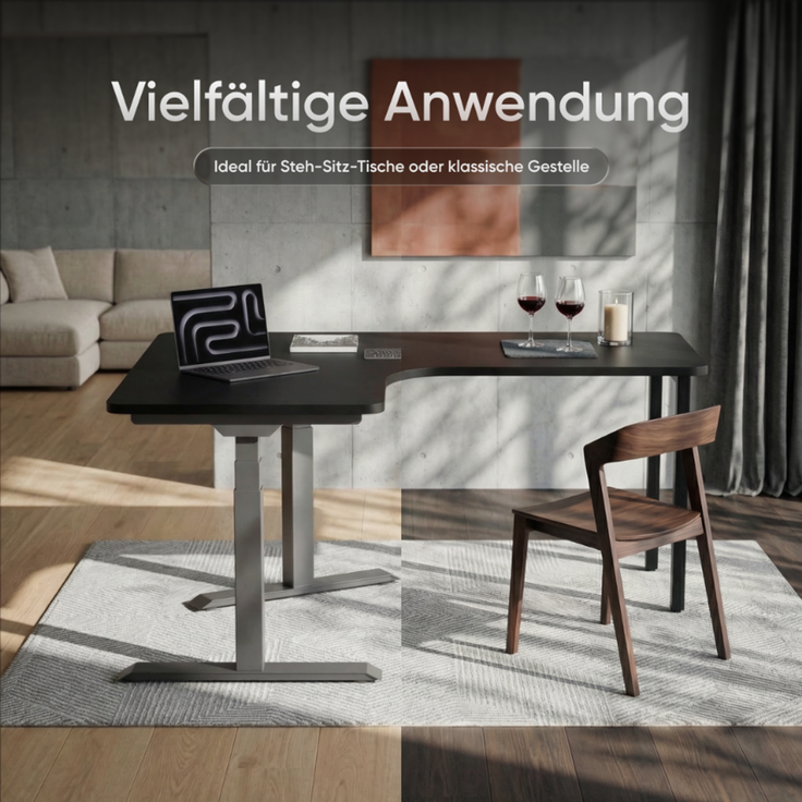 DESKSPACE Eck-Tischplatte, 2,5 cm massiv, schwarz, 160x130x70 cm, ideale Holzplatte für Esstisch & höhenverstellbaren Eck-Schreibtisch – Bild 5