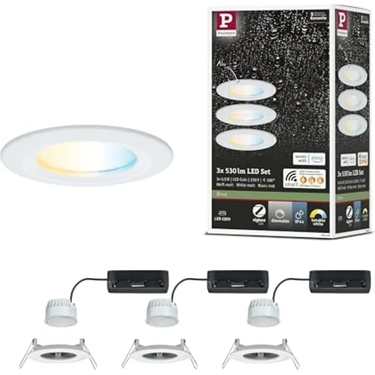 Paulmann 92442 LED Einbauleuchte Nova Coin 3er-Set Zigbee Tunable White Weiß matt IP44