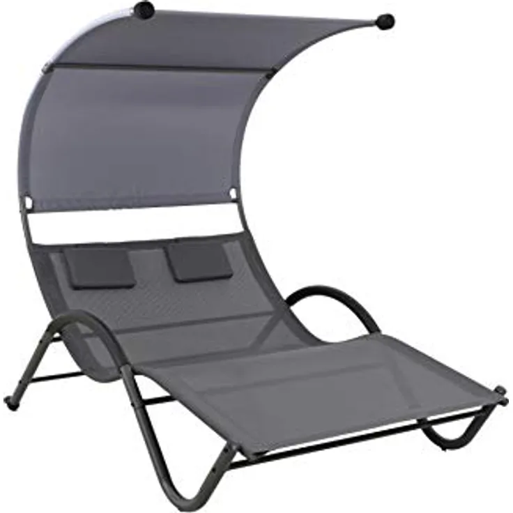 Westerholt Relax Doppelliege Cannes, Gartenliege mit Sonnendach, grau, für 2 Personen, inkl. 2 Kopfkissen