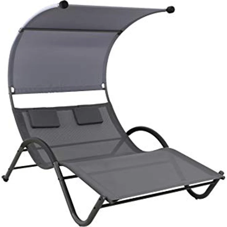 Westerholt Relax Doppelliege Cannes, Gartenliege mit Sonnendach, grau, für 2 Personen, inkl. 2 Kopfkissen – Bild 1