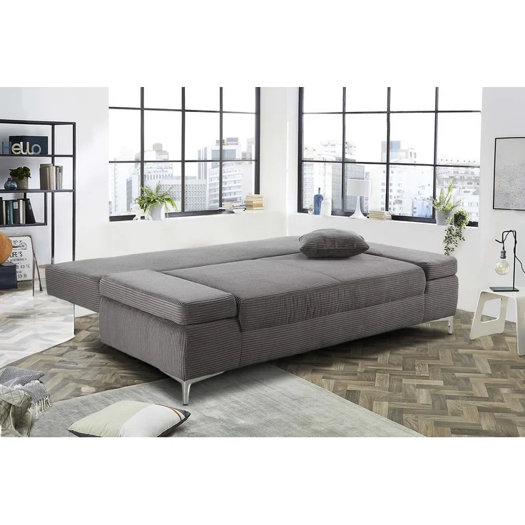 Schlafsofa Federkern Armlehnen verstellbar Couch Bettkasten Cord Dunkelgrau – Bild 4