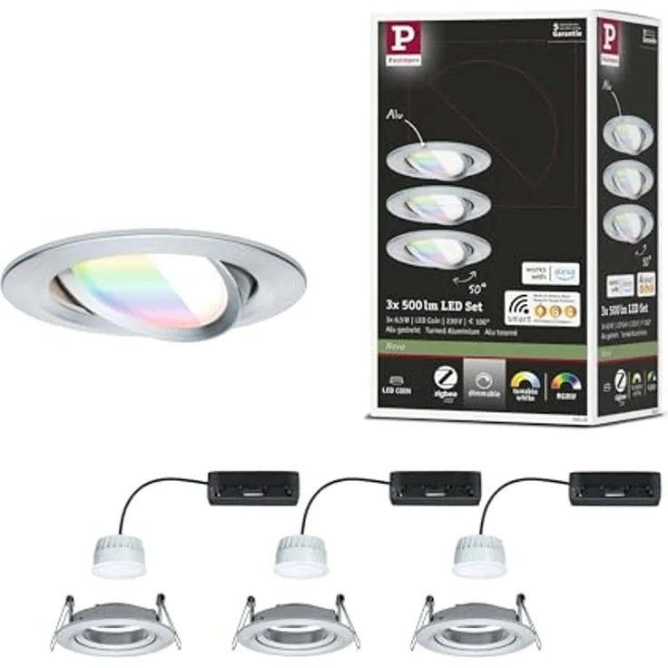 Paulmann 92435 LED Einbauleuchte Nova Coin 3er-Set Zigbee RGBW Alu gedreht