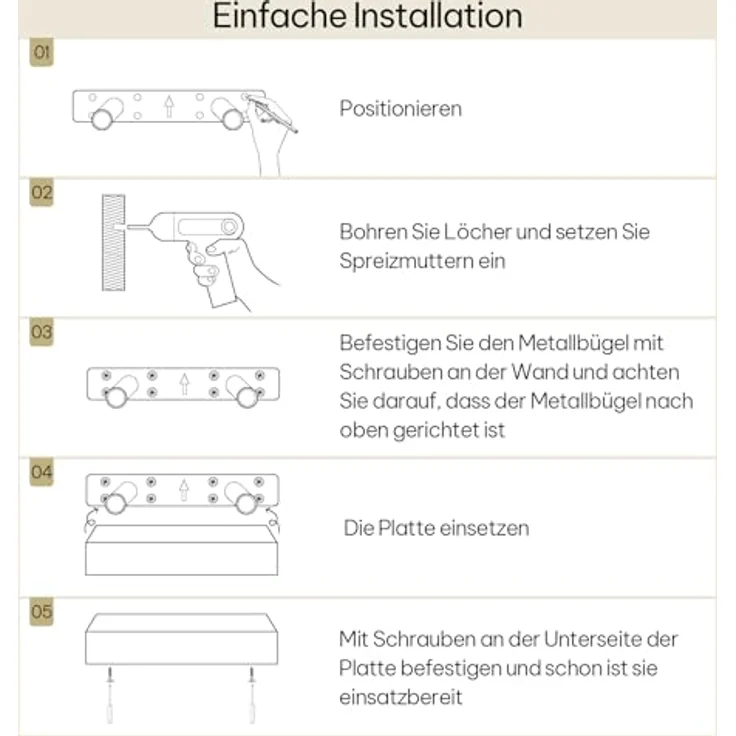 eSituro Wandregal, schwebendes Regal für Wandmontage, Schweberegal Hängeregal Wandbrett im Wohnzimmer Schlafzimmer Küche Badezimmer, weiß modern, MDF, 30 x 3,8 x 22,9 cm – Bild 10