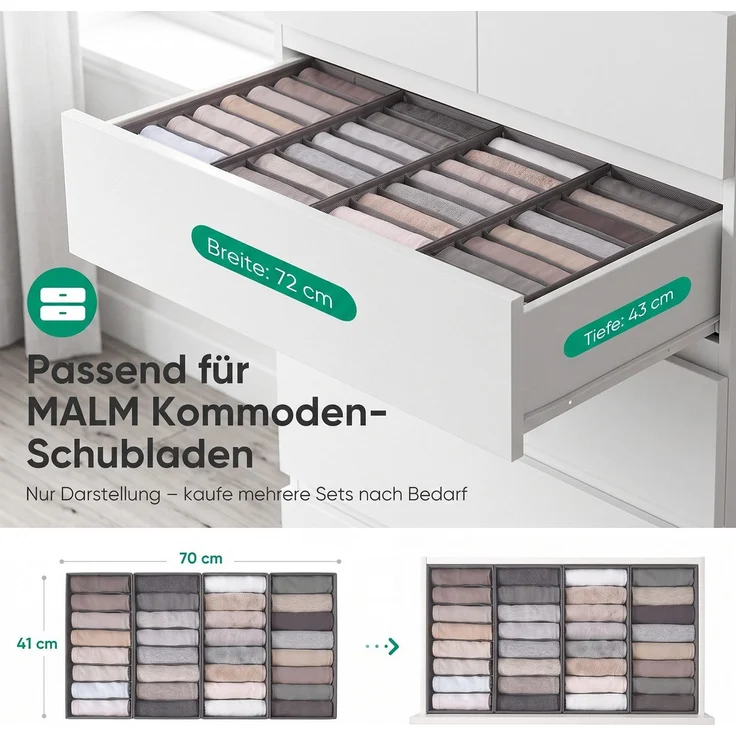 Sekey Aufbewahrungsbox Schubladen Organizer aus Vliesstoff Faltbare Aufbewahrungsboxen mit Fächer für MALM(32 Fächer) – Bild 8