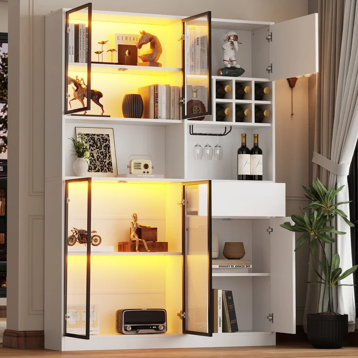 ZUBALIYA Schrank 140x30 cm mit LED-Beleuchtung mit Schubladen in Weiß, ideale Lösung für kleine Räume, robuste Verarbeitung, langlebige Materialien, einfache Selbstmontage – Bild 3